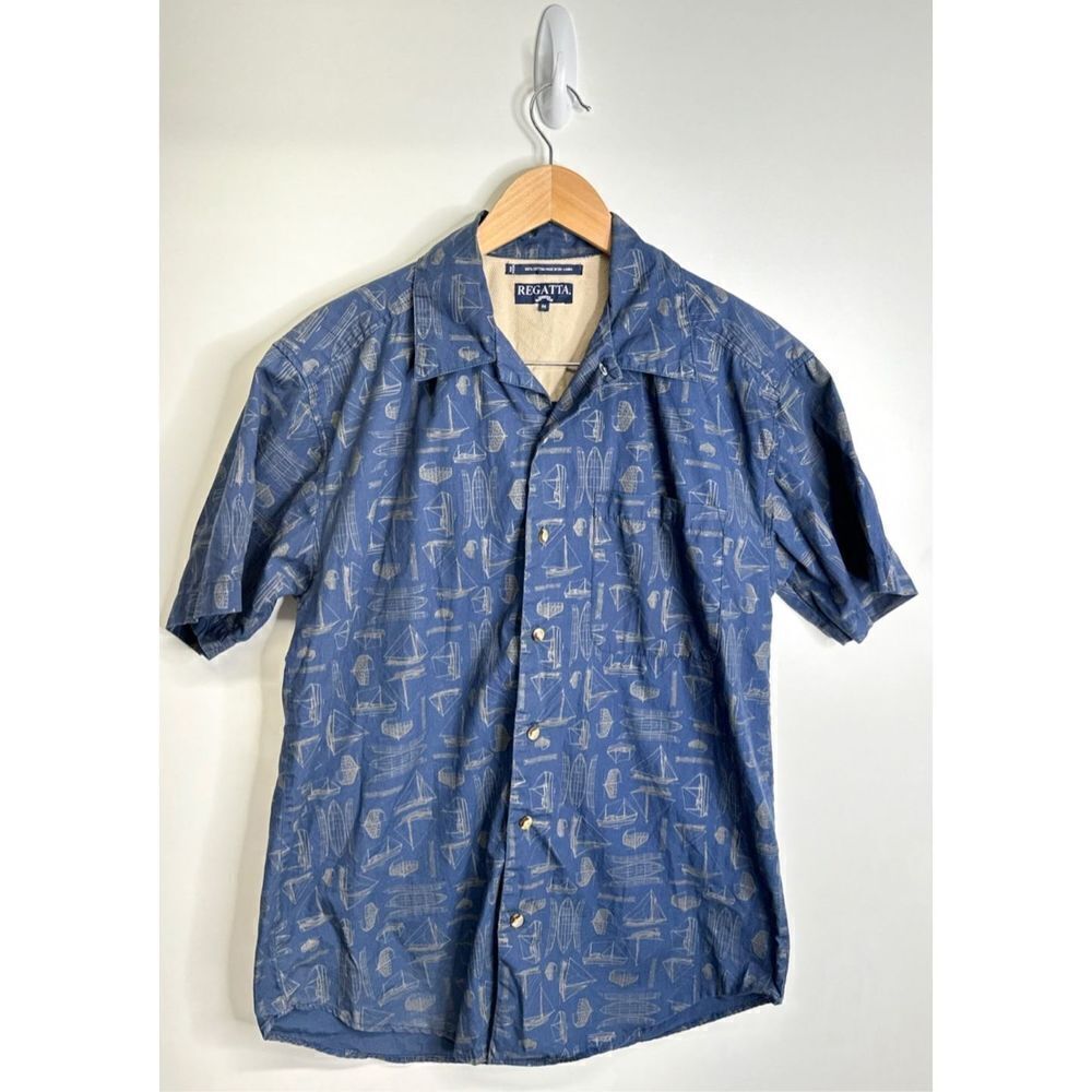 Regatta Shirt Mens Casual Short Sleeve Button Front Blue‎ Size Medium